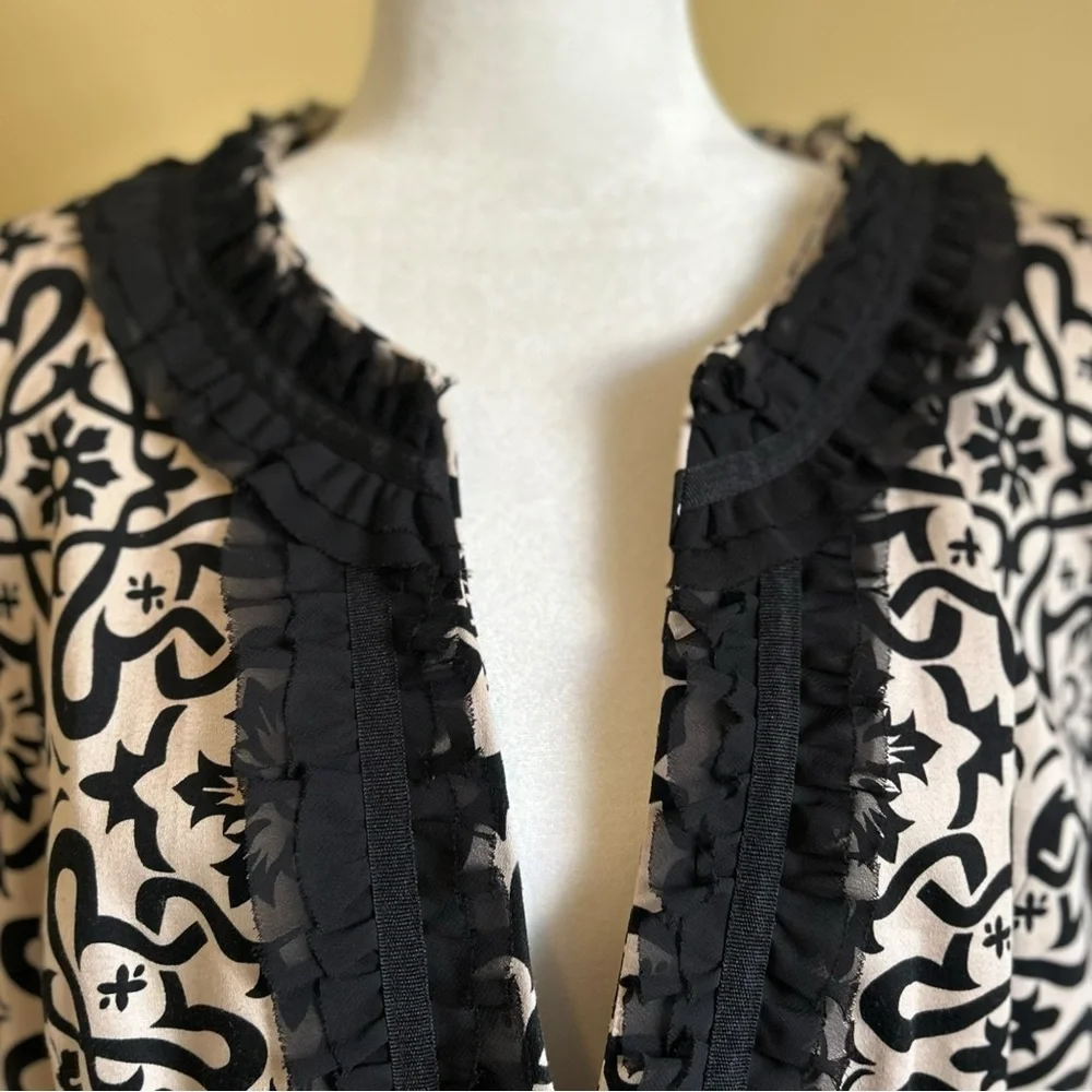 Marisa Christina Evening Blazer Jacket Womans XL Black Beige Floral Pockets Trim - Picture 6 of 16